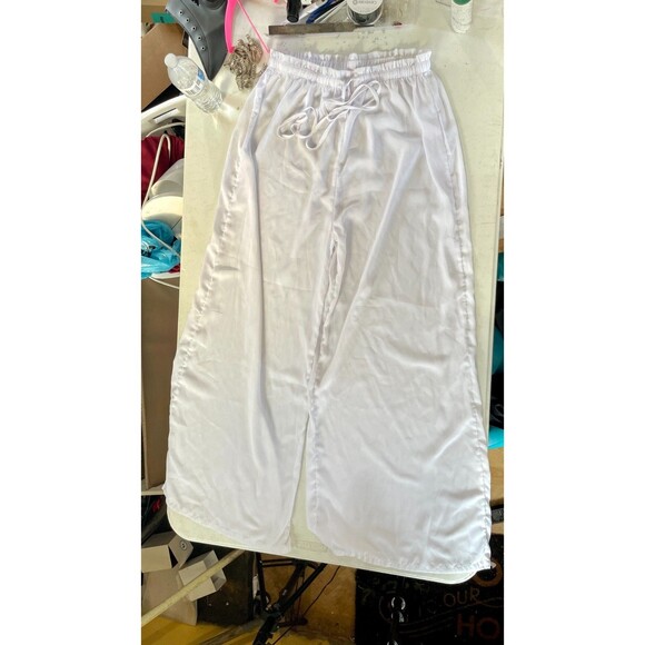 PLT White Sheer Wide Leg Drawstring Pants Size 12 Resort Beach Vacation - Picture 7 of 15